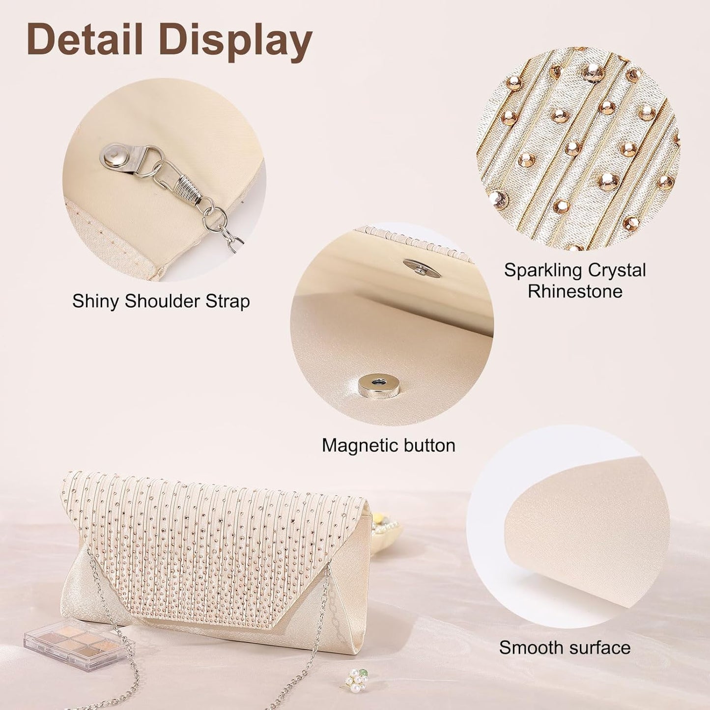 DTGN Evening Bags Clutch Purses for Women Formal, Purse Handbag Crossbody Bag Rhinestone Shoulder Bag for Wedding Party