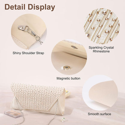 DTGN Evening Bags Clutch Purses for Women Formal, Purse Handbag Crossbody Bag Rhinestone Shoulder Bag for Wedding Party