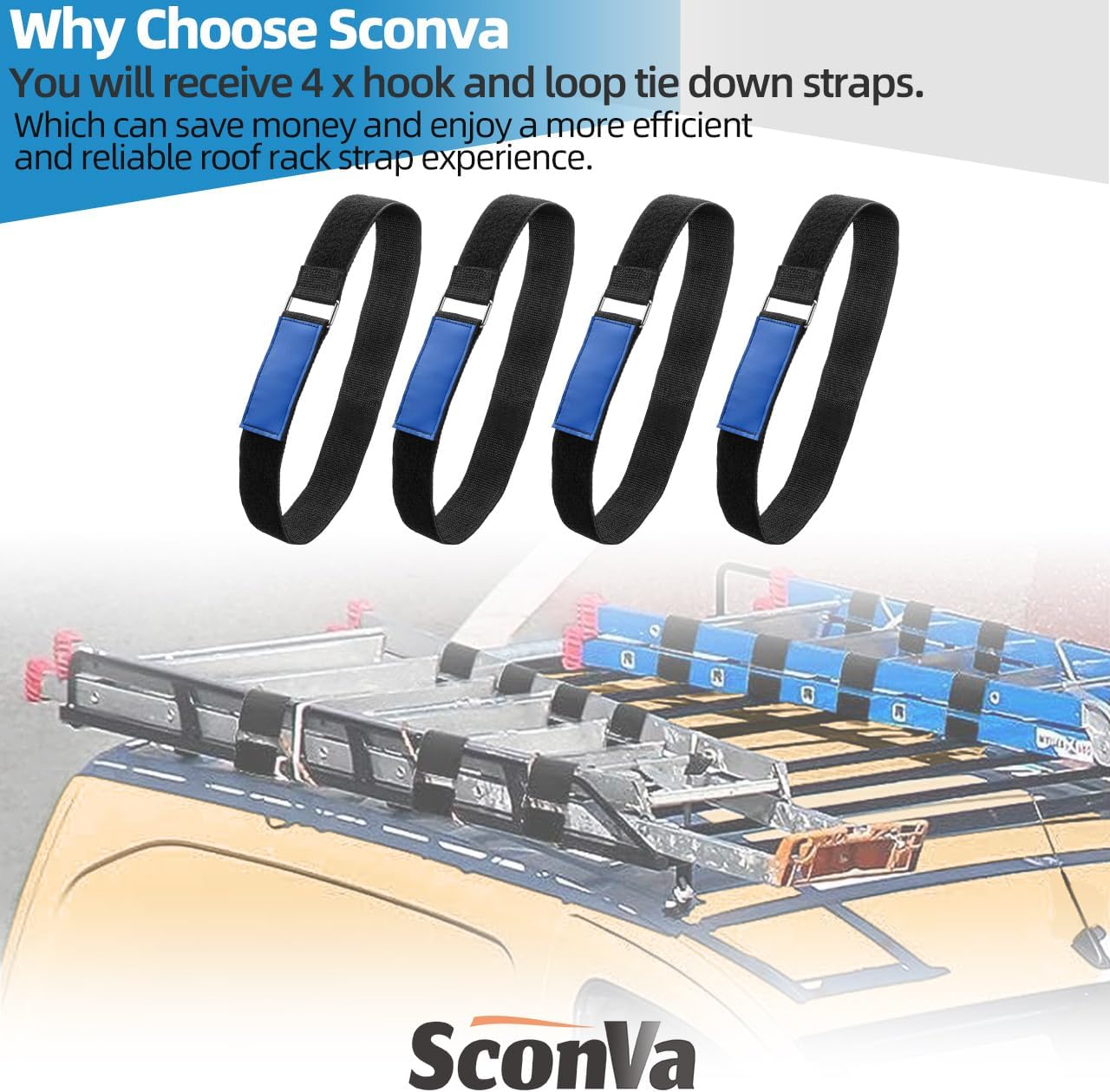 Ladder Rack Tie Down Straps, Adjustable Multipurpose Securing Ladder Straps | Reusable Ladder Straps, Ladder Rack Tie Down Strap with Nylon Hook & Loop for Home, Office, Car, Truck or Boat (33''x 2'')