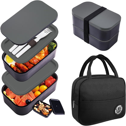 Bento Box Adult Lunch Box with Lunch Bag,Japanese Lunch Box Containers for Adult,Bento Lunch Box with Leakproof 54OZ Black (Black)
