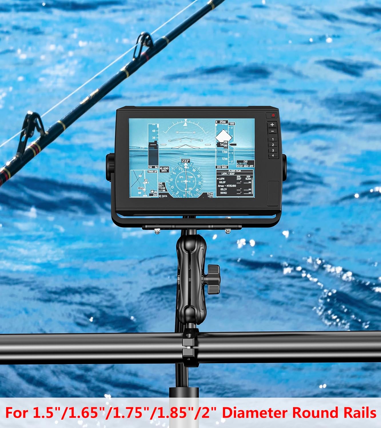 VAZESWIN Aluminum Alloy 1.5" Ball Fish Finder Mount, 5.7" Medium Arm Marine Electronic Mount with Bar Clamp Base, Fit 1.5" 1.65" 1.75" 1.85" 2" Round Rails, for Garmin, Lowrance, Humminbird, Raymarine