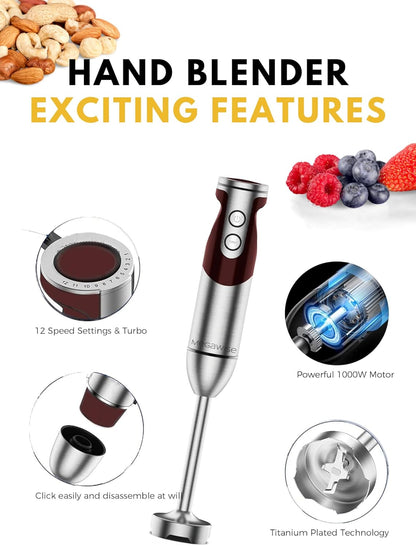 MEGAWISE new Hand Blender Series Only one Hand Blender,no attachments,12-Speed,Includes Powerful Blender Stick- Easy to Clean and Perfect for Smoothies, and More (Black)