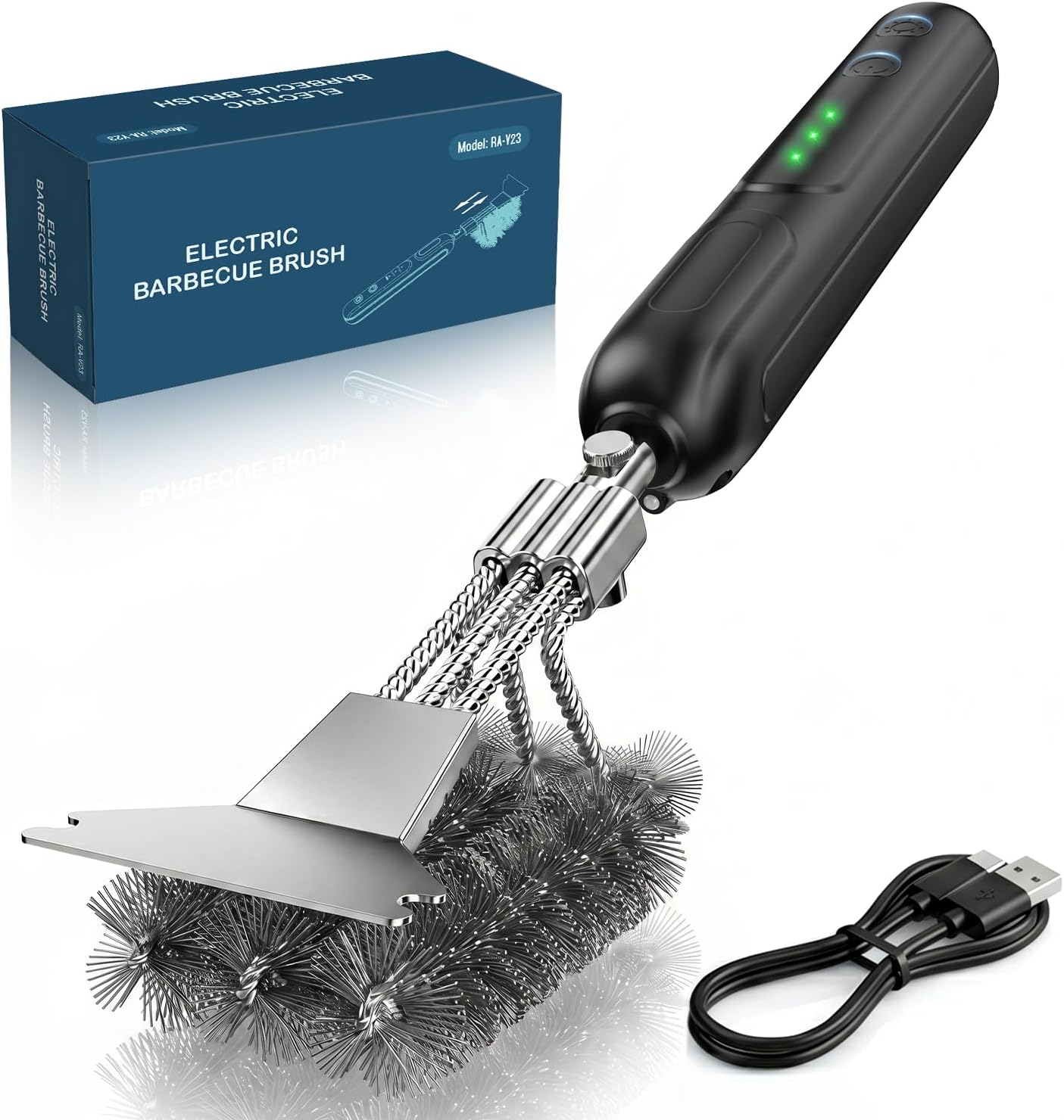 2026 Upgraded Electric Grill Brush: Cordless BBQ Cleaner with 2-Speed Powerful Motor, Reciprocating Clean, Reaches Grill Grate Sides & Corners, 20kg High-Torque Electric BBQ Brush with LED Light