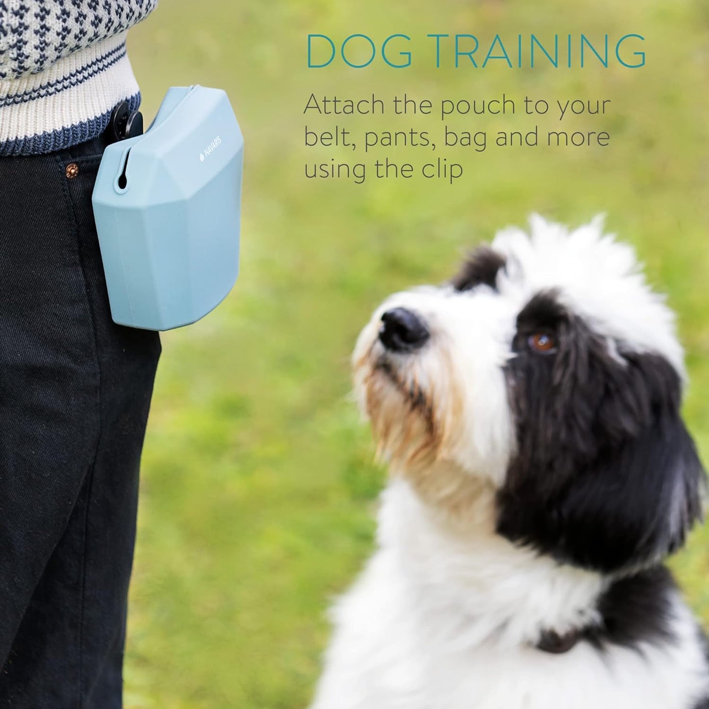 Navaris Silicone Dog Treat Pouches (Set of 2) - Dog Treat Pouch Holder Bag with Clip for Training, Treats, Leash - Polyhedron Design - Blue and Gray