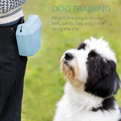 Navaris Silicone Dog Treat Pouches (Set of 2) - Dog Treat Pouch Holder Bag with Clip for Training, Treats, Leash - Polyhedron Design - Blue and Gray