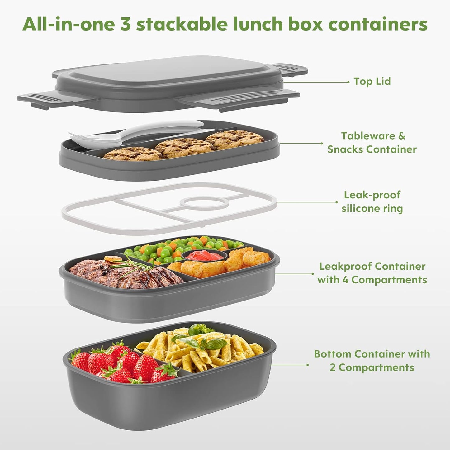 Bento Box Adult - 3 Layers Stackable Lunch Containers for Adults & Kids, 72oz Large Salad Containers for Lunch with Utensil Sauce Dressing Containers for Dining Out,Work,Pink