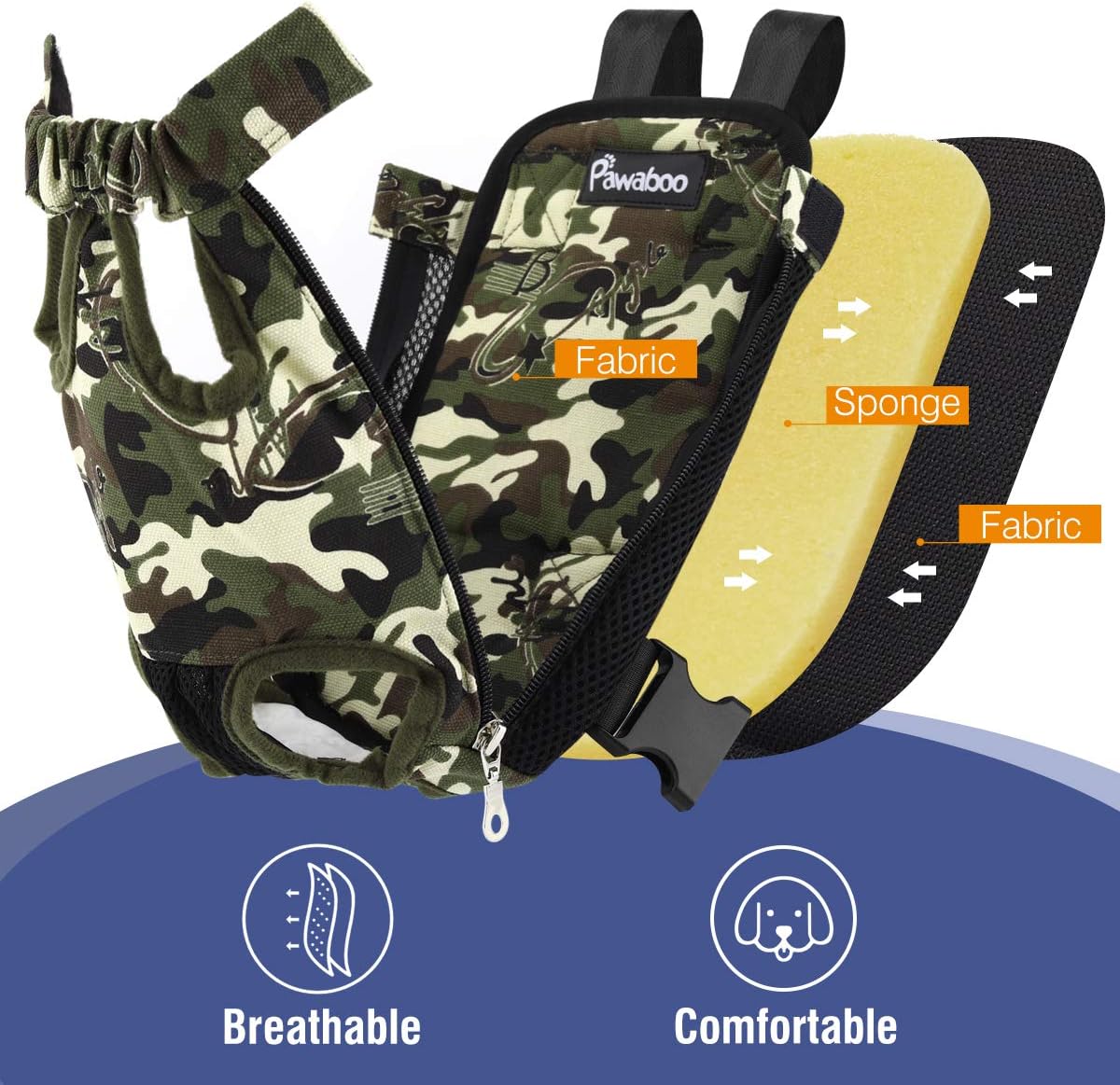 Pawaboo Pet Carrier Backpack, Adjustable Pet Front Cat Dog Carrier Backpack Travel Bag, Legs Out, Easy-Fit for Traveling Hiking Camping for Small Medium Dogs Cats Puppies, Medium, Black