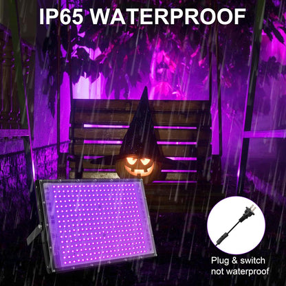 300W LED Black Lights for Glow Party, IP65 Waterproof UV Blacklight Floodlight 395nm Black Light Spotlight Purple Black Light Flood Light Fluorescent UV Light Lamp for Halloween Decor (4 Pack)