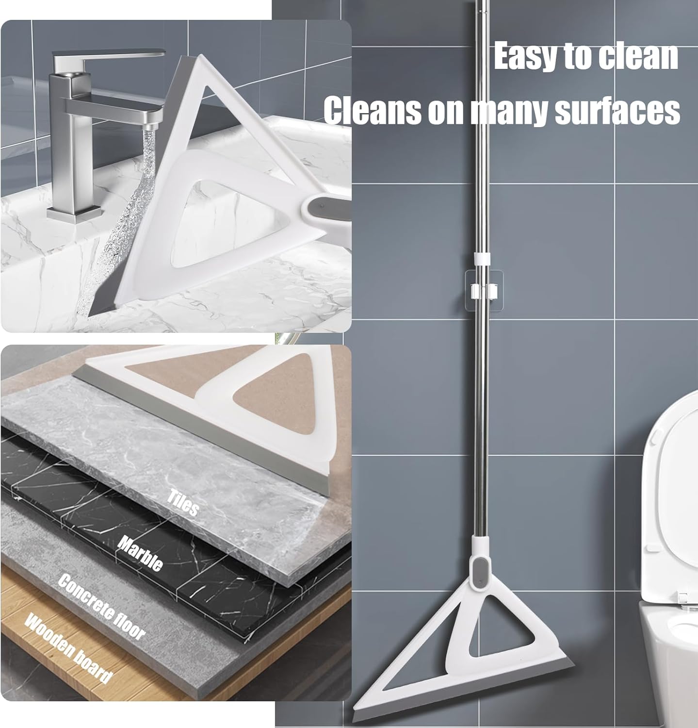 Rubber Squeegee Broom for Pet Hair, Magic Broom Sweeping Water, Multifunction Scraping Silicone Broom, Long Handle Squeegee for Floor, Wall, White, 1-Pack & 1 * Broom Head Replacement