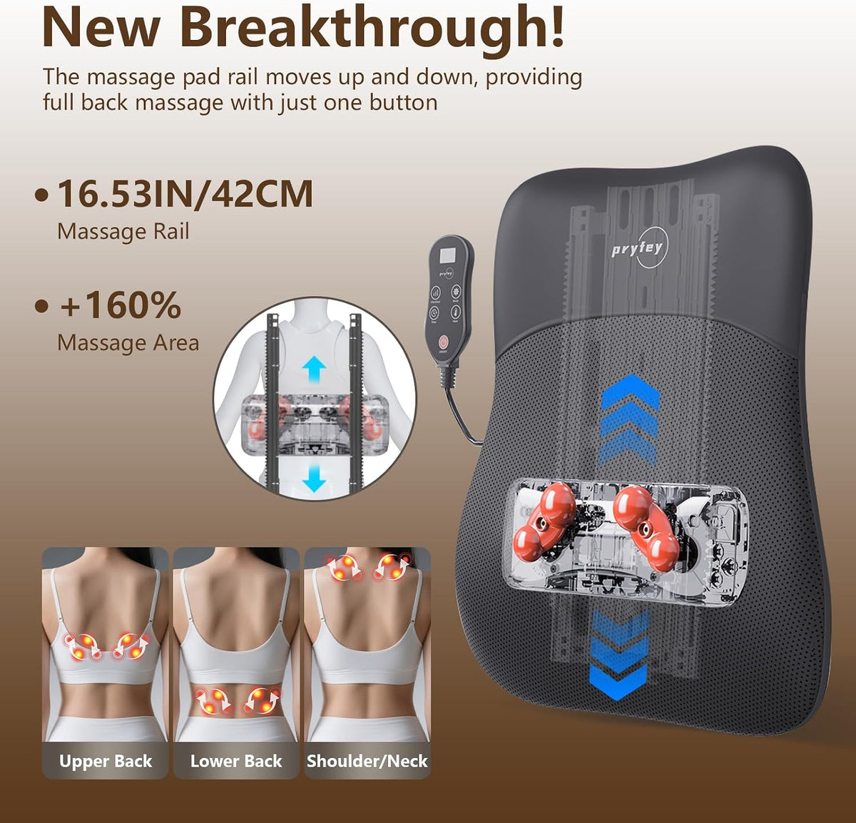 Back Massager, Rolling Up and Down Back Massager with Heat, Back Massage 4D Kneading for Pain Relief Deep Tissue, Ultrathin Shoulder Massager Gift for Women Men Parents Christmas