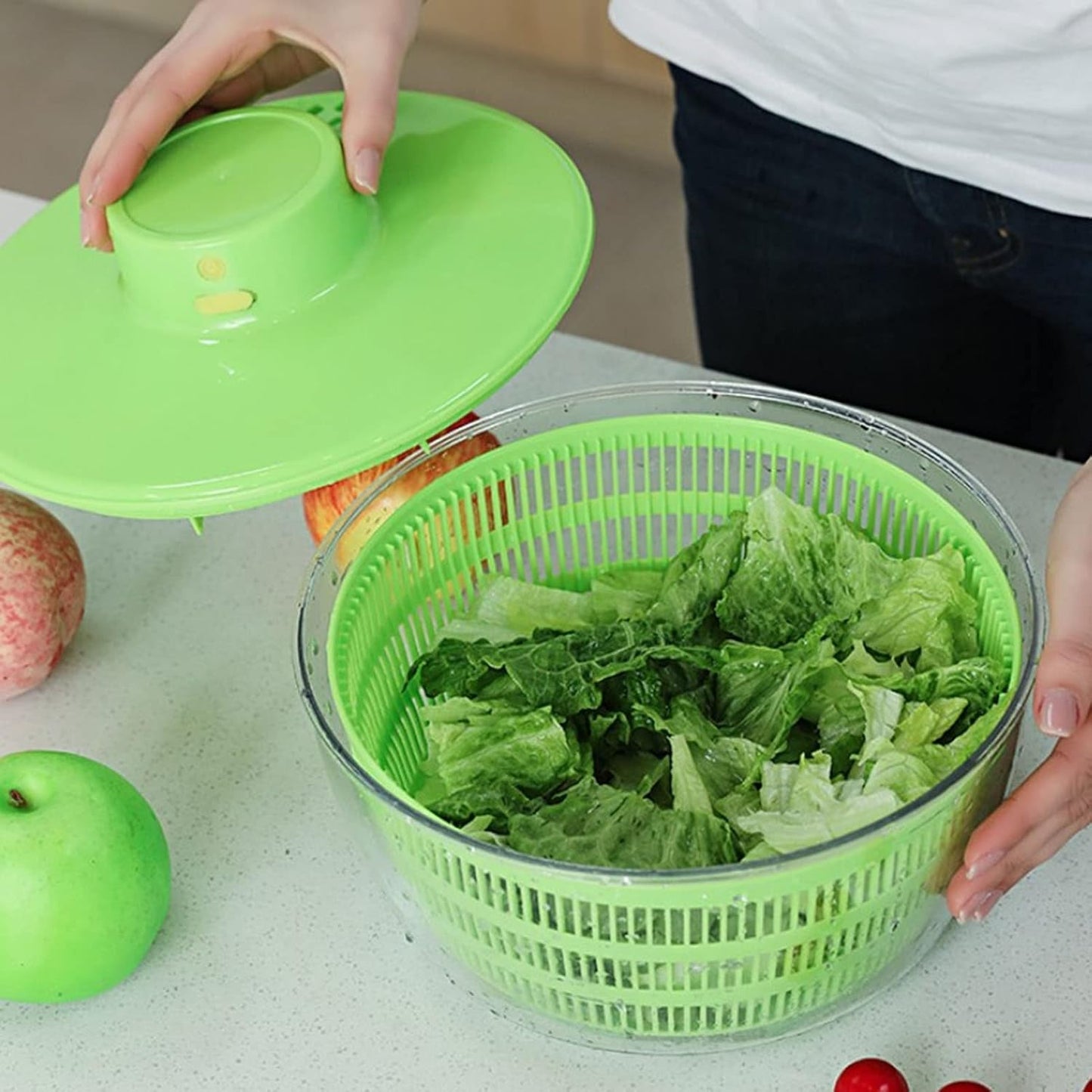 Salad Spinner, 5L Electric Pump Spinner with Bowl, Large Salad Dryer with USB for Washing, Spinning, and Draining Greens, Fruits, and Vegetables for Fresh, Crisp, Clean Salad
