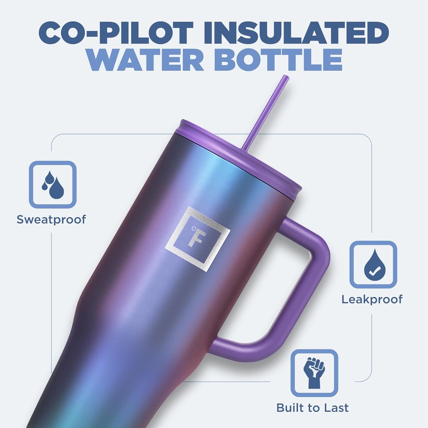 Insulated Tumbler with Straw Lid & Handle - 32oz (2 Lids) - Vacuum Leakproof Double Walled Stainless Steel Travel Mug Cup for Coffee Tea Water Hold Cold Iced Drinks - Fits Car Cup Holder