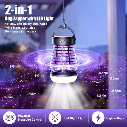 Bug Zapper Outdoor, Electric Mosquito Zapper 2 in 1 Bug Zapper Indoor with 2000mAh Battery & LED Night Light, Fly Traps Outdoor, 2000V Electric Fly Zapper for Home, Patio, Backyard (Matte Black)