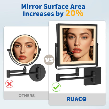 Ruacq Wall Mounted Makeup Mirror, Double Sided 1X/10X Magnifying Vanity Mirror, 360° Rotation Extension Foldable Arm(Matte Black)