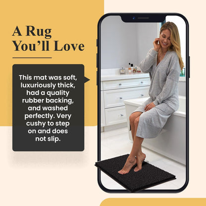 Soft Plush Chenille Bathroom Rug, Absorbent Microfiber Bath Mat, Machine Washable, Non-Slip Grip, Quick-Dry, Thick Shag Carpet Great for Bath, Shower Floor, Bedroom, or Door Mat (Beige, 17x24)