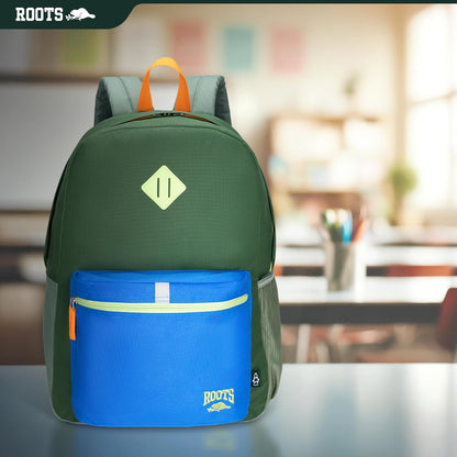 Roots Teen Lightweight Backpack — Made from Recycled Polyester with 15.6" Laptop Compartment, Rain Flap, Bottle Pocket, Reflective Accent, and Back Padding — 34L, Black