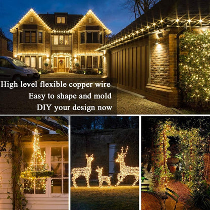 Solar String Lights, 4 Pack Total 220Ft 600 LED Solar Fairy Lights, 8 Modes Waterproof Copper Wire Solar Powered Outdoor Lights for Patio Tree Garden Yard Weeding Party Outdoor Decoration (Warm White)