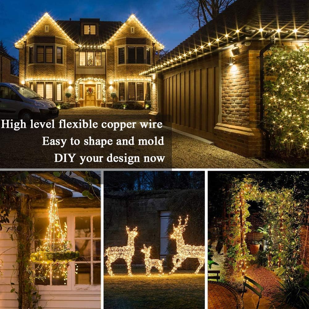 Solar String Lights, 2 Pack Total 110Ft 300 LED Christmas Solar Fairy Lights, 8 Modes Waterproof Copper Wire Solar Powered Outdoor Lights for Tree Garden Yard Weeding Party Xmas Decor (Warm White)