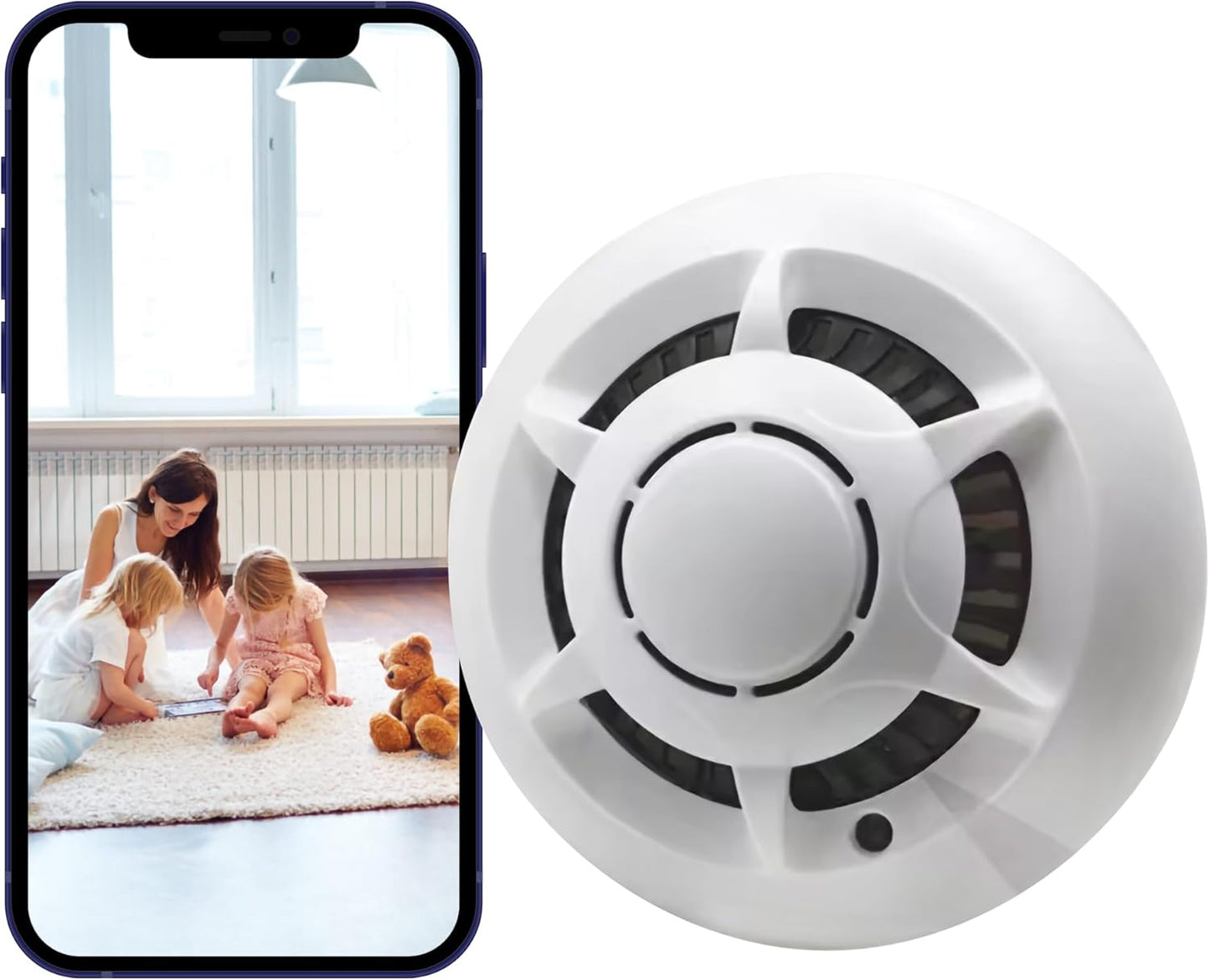 Smoke Detector Wireless Security Camera WiFi Indoor Camera Dome Surveillance System with Night Vision,Motion Detection, for Home