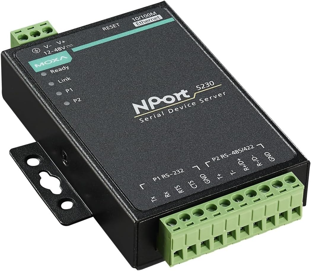 MOXA NPort 5230 2-Port Device Server, 10/100 Ethernet, RS-232 x 1, RS-422/485 x 1, Terminal Block
