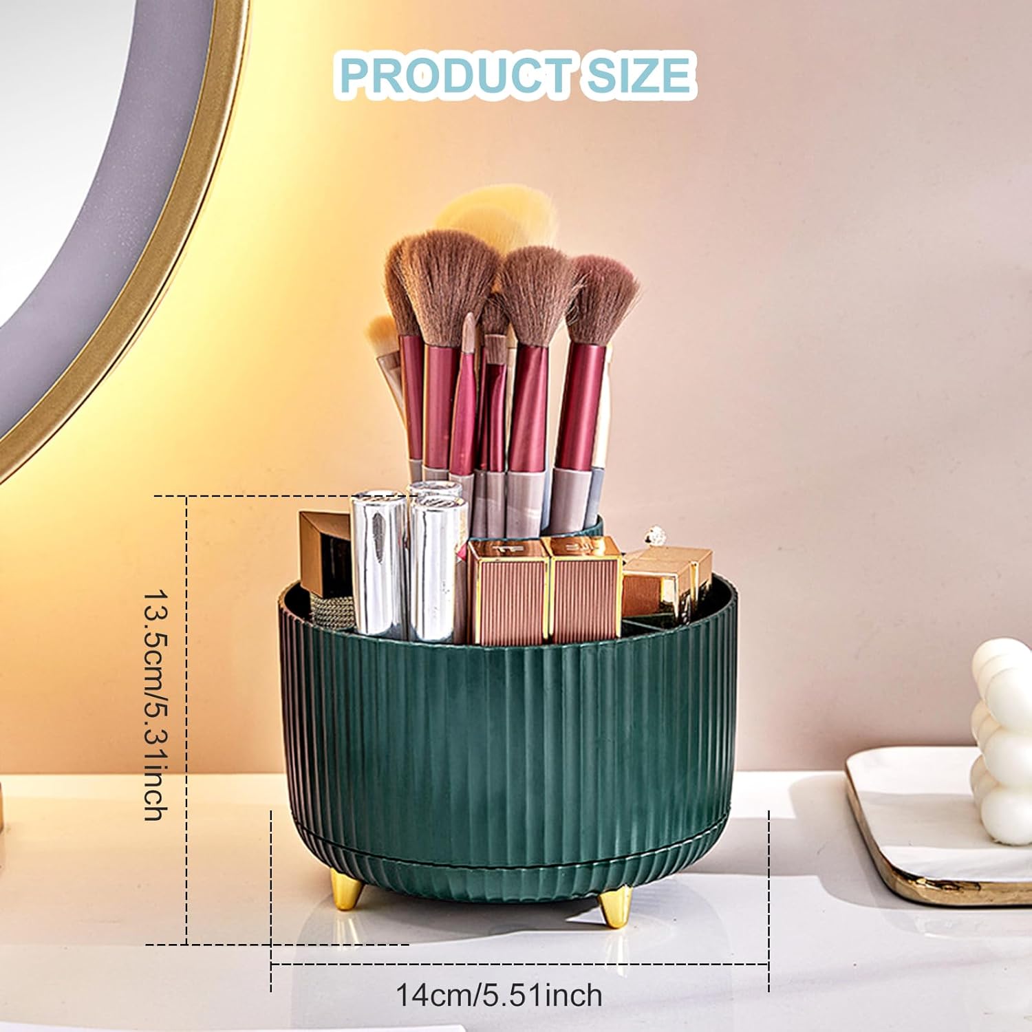 360 Degree Rotating Desk Pencil Holder, Plastic Desktop Organizer with 5 Compartments for Office, School, Home and Vanity Storage - PuriLite
