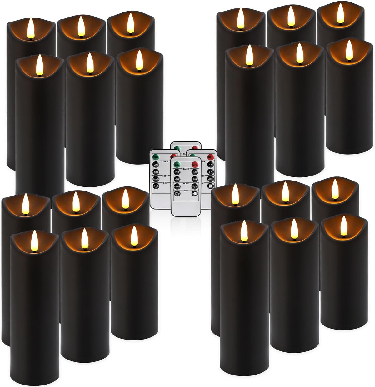 24 Pack Black LED Flameless Candles with Remote and Timer Realistic Flickering Battery Pillar Lights for Home Decor,Party,Idea Gift and Special Festivals