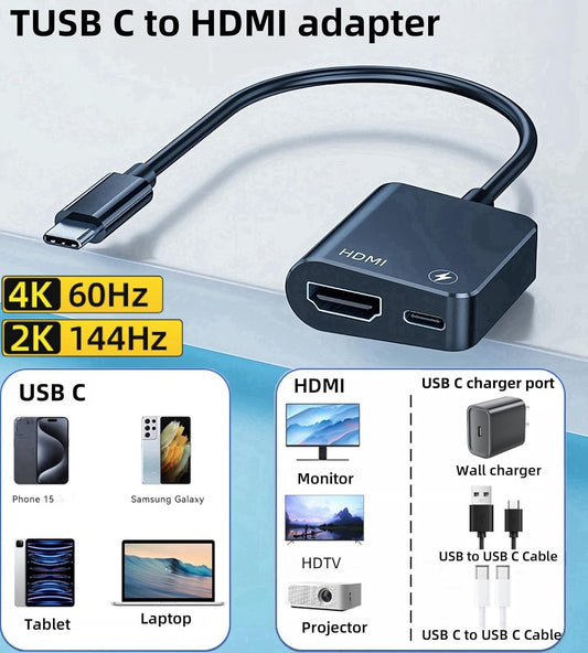 USB C to HDMI Adapter USB Type C Adapter Multiport AV Converter with 4K@60Hz HDMI Output and USB C 100W Fasting Charging Port Compatible for MacBook Pro/I Phone 16 15/iPad Pro 2019 etc - PuriLite