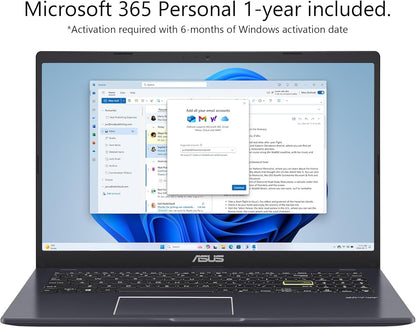 ASUS Vivobook Go 15 L510 Thin & Light Laptop, 15.6” HD Display, Intel® Pentium® Silver N6000, 4GB RAM, 128GB eMMC, Windows 11 Home in S Mode, Includes 1 Year Microsoft 365, L510KA-AS02-CA