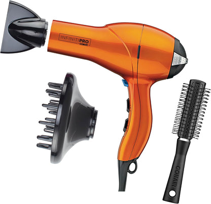Conair Infiniti PRO Hair Dryer with Diffuser, Concentrator & Blowout Brush | 1875W blow dryer for everyday styling with tourmaline ceramic technology, various heat/speed settings, and a Cold Shot button