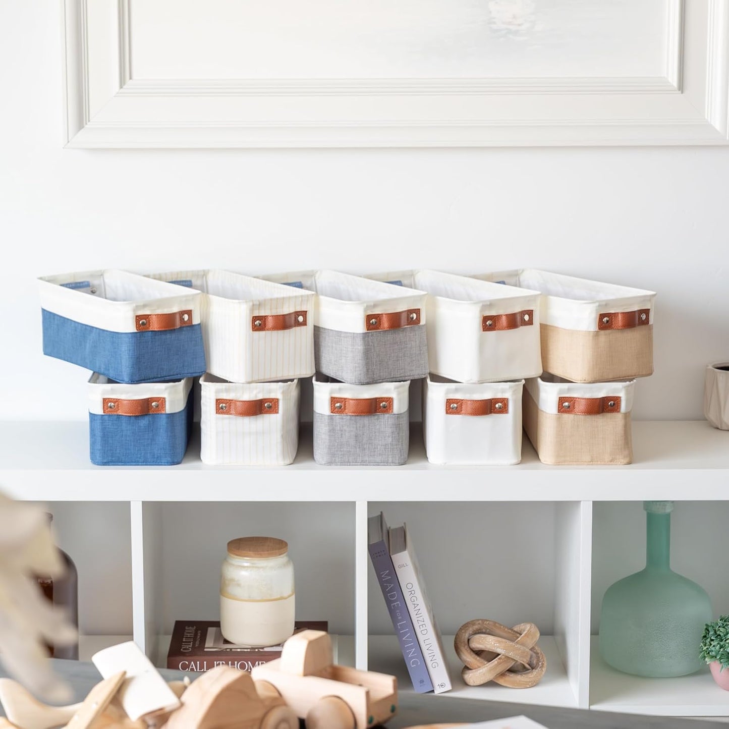 OrganiHaus Large Fabric Storage Baskets for Shelves 3 Pack, 15x11in Closet Storage Bins for Shelves, Cloth Baskets, Fabric Storage Cubes, Linen Closet Organizers, Fabric Basket, White Basket