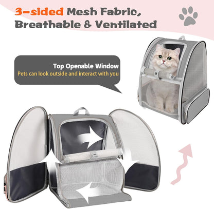 Cat Backpack Carrier,Pet Carrier Airline Approved for Small Dog Cat Puppy Kitten Bunny,Ventilated Mesh Design Animal Backpack for Hiking Camping Travel Bag (Black)