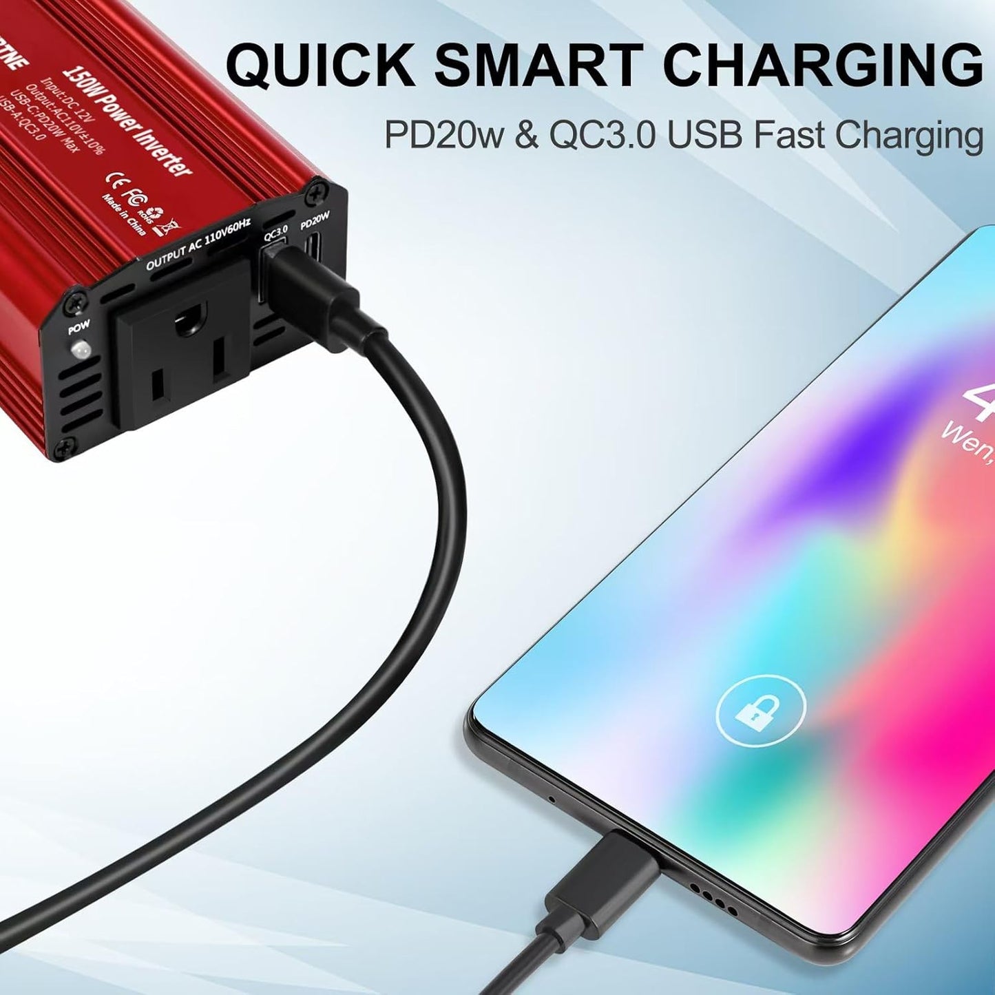 FSATBTNE 400W Power Inverter 12V DC to 110V AC Car Plug Adapter Outlet Converter with [65W PD USB-C] & [18W QC USB-A] Fast Charging Ports and 2 AC Outlets Car Power Inverters for Vehicles
