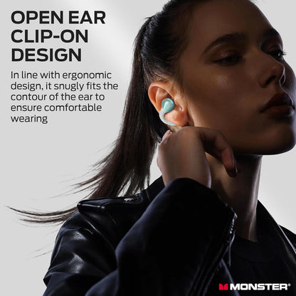 Monster Wireless Earbuds,Bluetooth 5.4 Clip-On Earbuds with HiFi Stereo,Open Ear Headphones with ENC Clear Call,21H Playtime,Fast Charge,Touch Control,IPX6 Waterproof Wireless Headphones for Sport