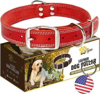 ADITYNA Heavy-Duty Leather Dog Collar for Medium Dogs - Soft and Strong, 100% Genuine Leather - Collier Pour Chien (Medium: Fit 13" - 20" Neck, Brown)