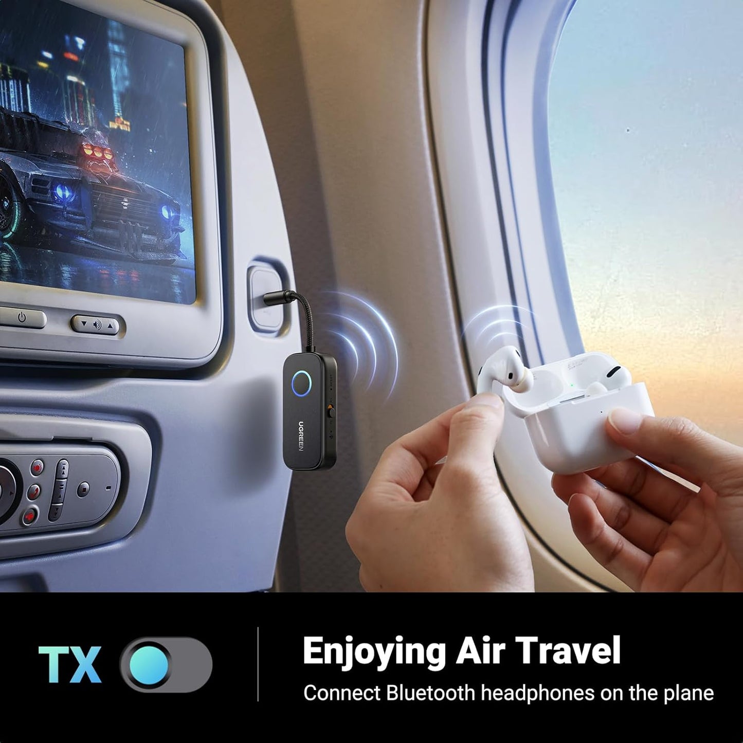 UGREEN Bluetooth 5.2 Transmitter and Receiver for Car TV Airplane, 2 in 1 Wireless 3.5mm Bluetooth Aux Adapter, 2 Devices Paired, Compatible with Home Stereo Headphones and More