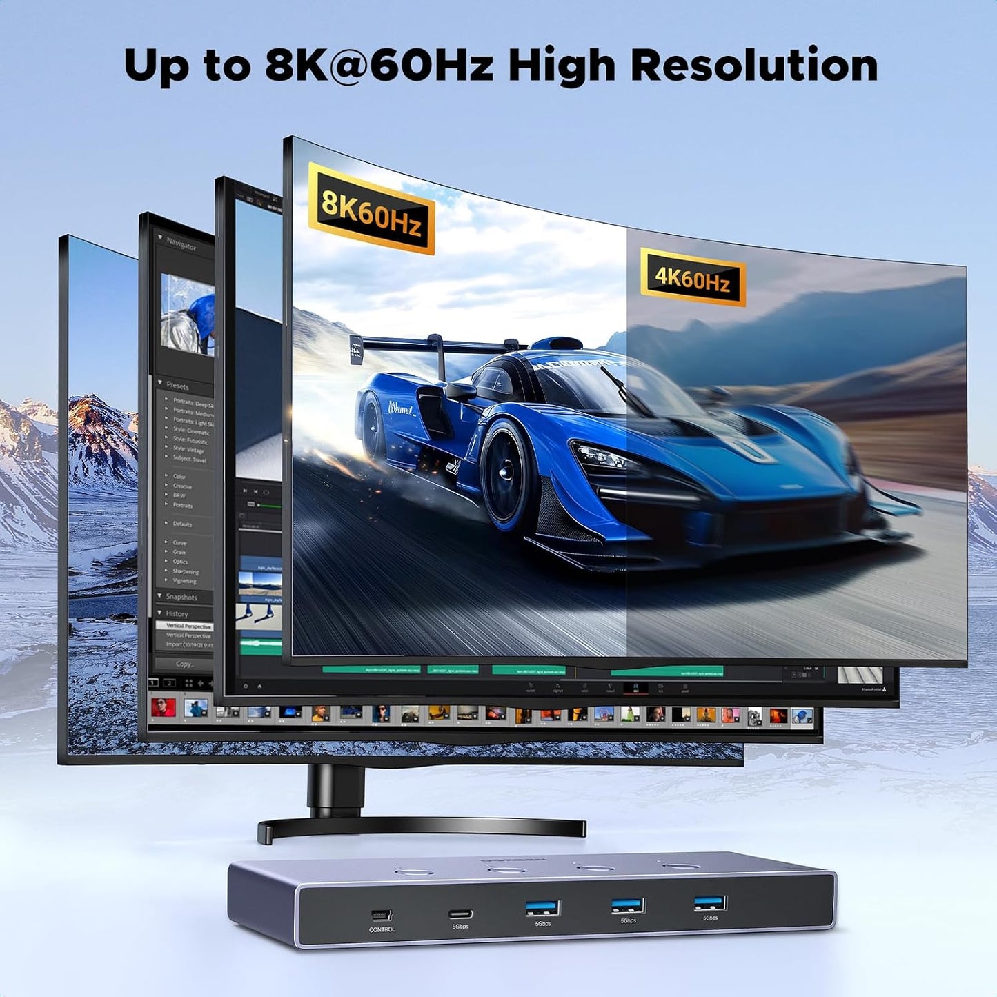 UGREEN HDMI KVM Switch 4 PC 1 Monitor Support 8K@60Hz, 4 Port USB KVM Switches for 4 Computers Share Keyboard/Mouse/Hard Drives and 1 Monitor, KVM Switcher with 4 USB Cables and 4 HDMI Cables
