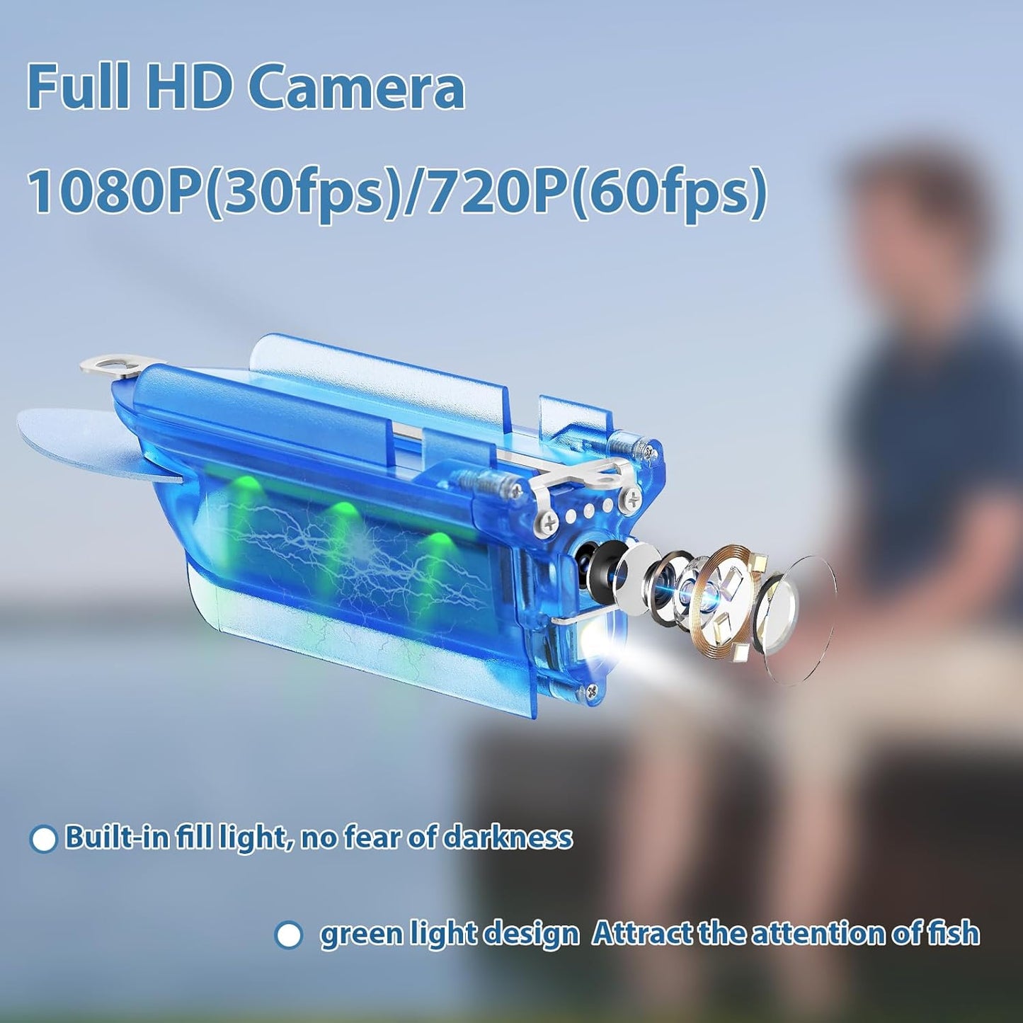 Wireless Underwater Fishing Camera 1080P HD – 98 FT Waterproof ROV Lure Action Fish Finder with 2 Hr Battery, App & Wi-Fi Control | Portable Ice, Lake, Boat, Kayak Fishing