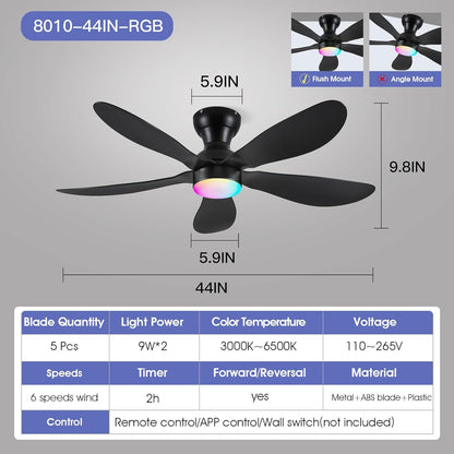 Modern Ceiling Fans with Lights Remote/APP Control, 29" Flush Mount Ceiling Fans with 3 CCT Dimmable Lights, Low Profile Ceiling Fans with 5 Propeller Blades LED Lights for Kids Room Bedroom, Brown - PuriLite