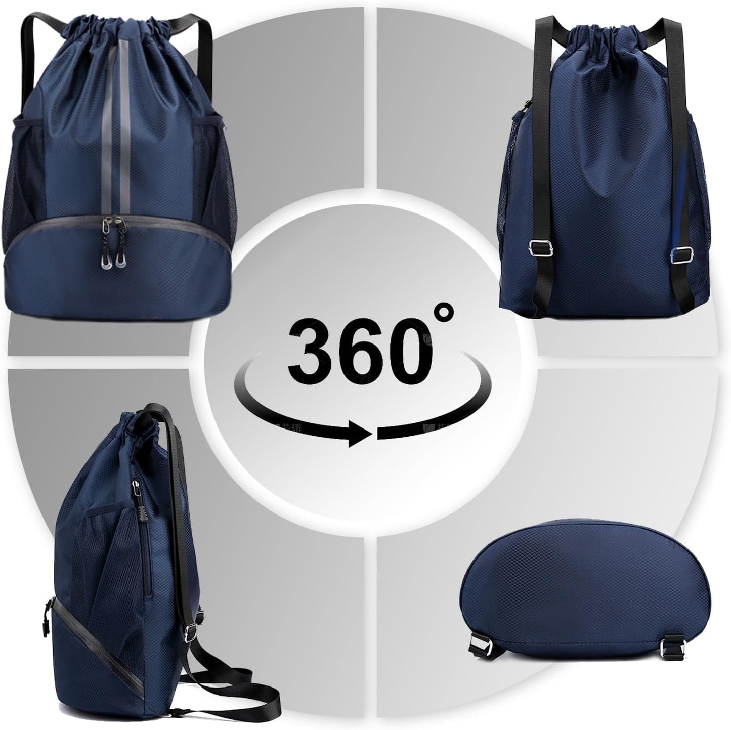 Hoedia Sports Drawstring Backpack - String Swim Gym Bag with Shoes Compartment and Wet Proof Pocket for Women/Men