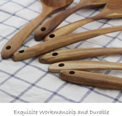 Wooden Spoons for Cooking, ADLORYEA Wood Kitchen Utensils Set, Natural Teak Wooden Cooking Utensils set for Nonstick Cookware, 7-Piece Sturdy Eco-friendly and Healthy Wooden Spatula for Cooking