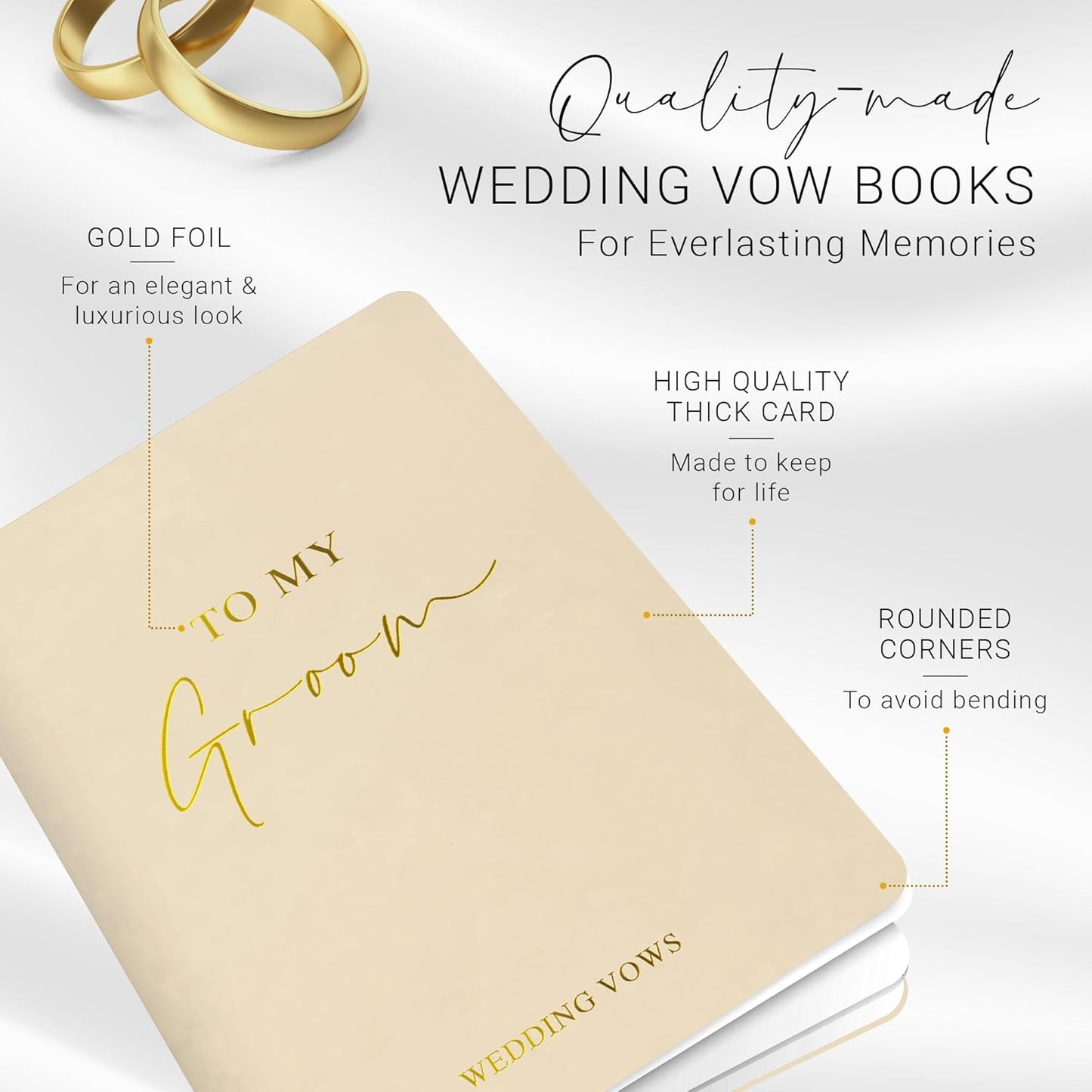 Wedding Vow Books His and Hers, Gold Foil Lettering & Keepsake Sleeve, Wedding Day Essentials, Beautiful His and Hers Gifts for The Bride and Groom (Cream & Cream)