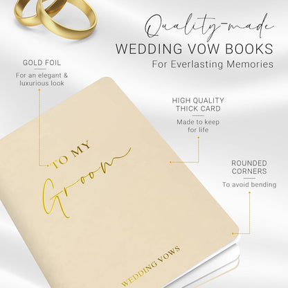 Wedding Vow Books His and Hers, Gold Foil Lettering & Keepsake Sleeve, Wedding Day Essentials, Beautiful His and Hers Gifts for The Bride and Groom (Cream & Cream)
