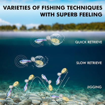 TRUSCEND Fishing Spinners with Unique Double Spoons, Nano-Plated Rooster Tail Fishing Lures with Copper Body & Blade, Great Action Blade Bait for Bass Trout Walleye, Freshwater Ice Fishing Jigs