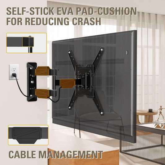 Mounting Dream TV Wall Mount for Most 26-55" TVs, TV Mount Full Motion with Swivel Articulating Arm, Perfect Center Design Wall Mount TV Bracket, up to VESA 400x400mm and 77 lbs Loading MD2418-MX - PuriLite