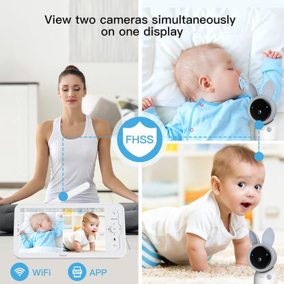 Arenti Baby Monitor 2 Cameras, 2K Smart Baby Camera 2PC with 5-Inch Upgraded Wireless Display 1PC, Super Night Vision, Lullabies, Cry & Motion Detection, Temp & Humidity Sensor, Two Way Audio, ‎Wifi 6