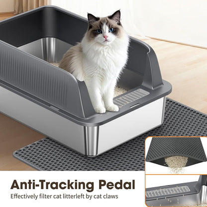 XL Stainless Steel Cat Litter Box | Extra Large Metal Litter Tray with High Sides