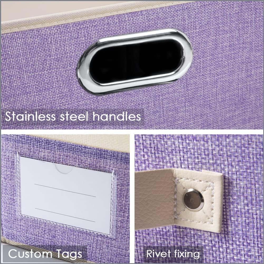 PRANDOM Large Foldable Storage Bin with Lid [1-Pack] Linen Fabric Decorative Storage Box Organizer Containers Basket Cube with Handles Divider for Bedroom Closet Office Living Room (17.7x11.8x11.8")