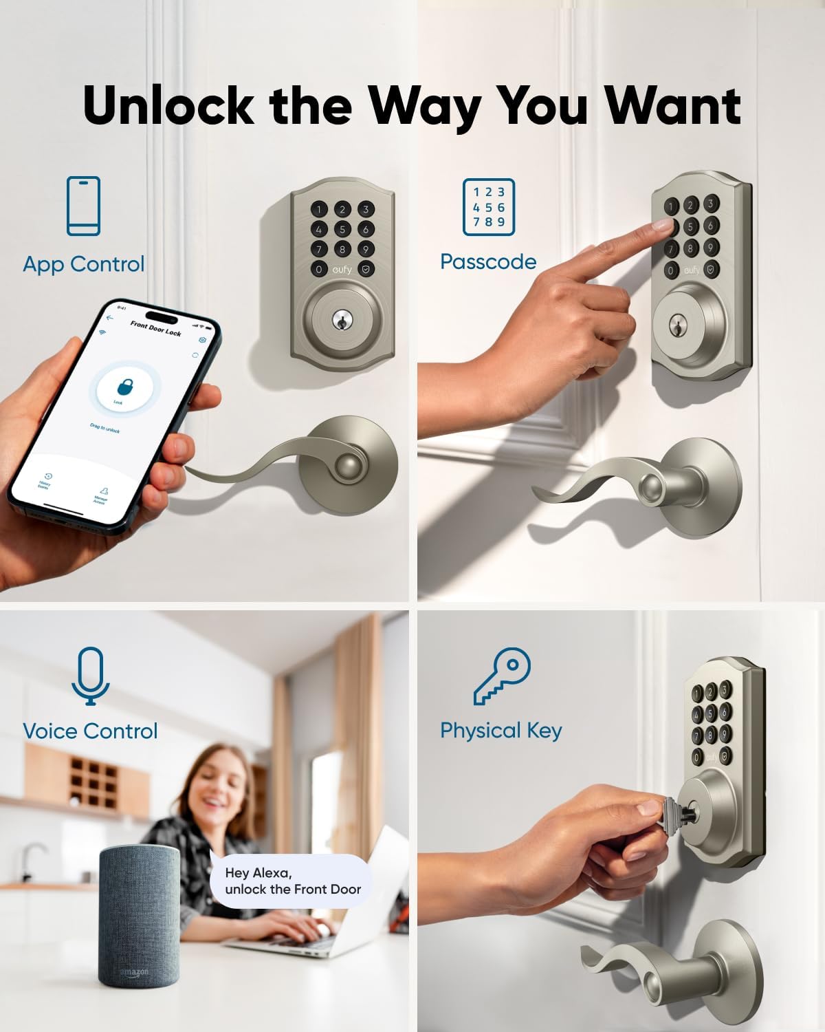 eufy Smart Lock C30, Keyless Entry Door Lock, Built-in WiFi Deadbolt, Smart Lock for Front Door, No Bridge Required, Easy Installation, App Remote Control, Auto Lock, Black