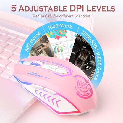 Wireless Gaming Mouse Up to 10000 DPI, UHURU Rechargeable USB Wireless Mouse with 6 Buttons 7 Changeable LED Color Ergonomic Programmable MMO RPG for PC Laptop, Compatible with Windows Mac