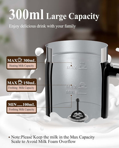 Milk Frother Electric Steamer: 4-in-1 Automatic Magnetic Foamer with Hot Foam Cold Froth for Cappuccino Latte Matcha - 250ml Large Capacity Milk Warmer Chocolate Heater Stainless Steel